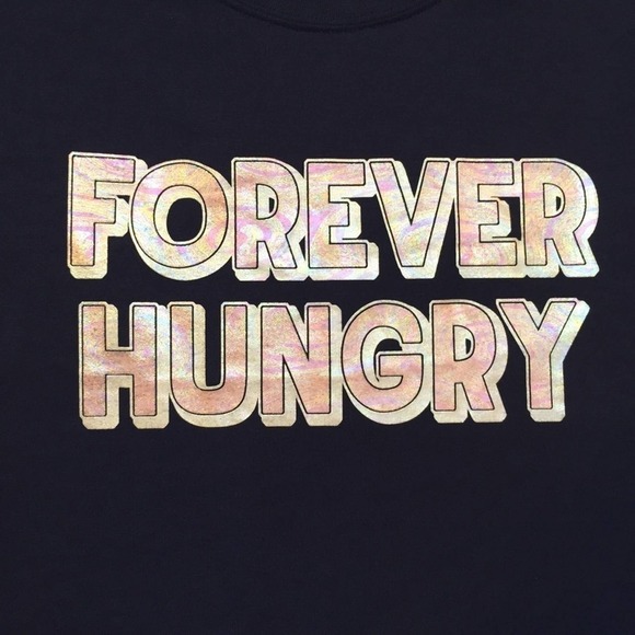 REBELLIOUS One Forever Hungry Pearly Graphic Long Sleeve Tee Women’s XS Cropped - Picture 4 of 8